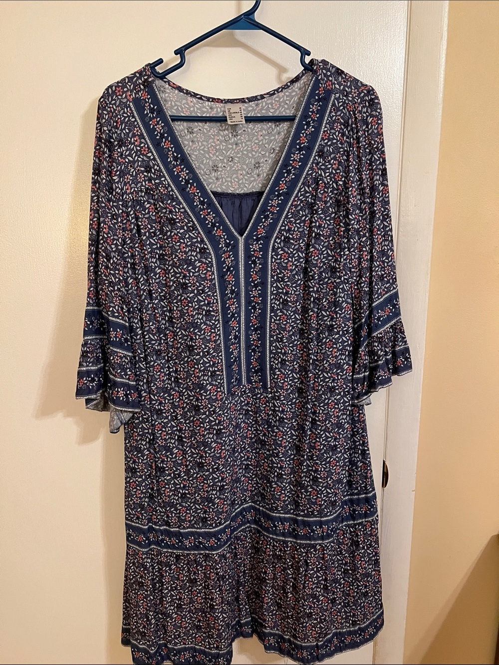 Floral V-Neck Navy Women's Dress